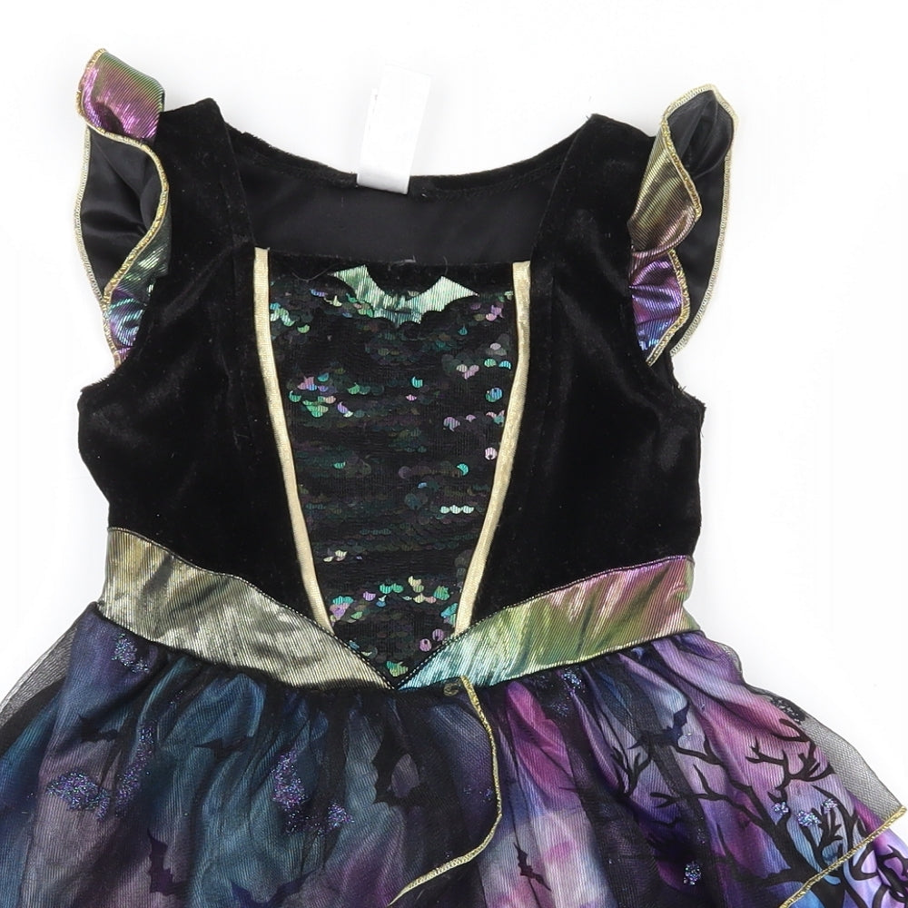 TU Girls Multicoloured  100% Polyester Fit & Flare  Size 3-4 Years  Square Neck Pullover - Batgirl fancy dress costume,Cape not included