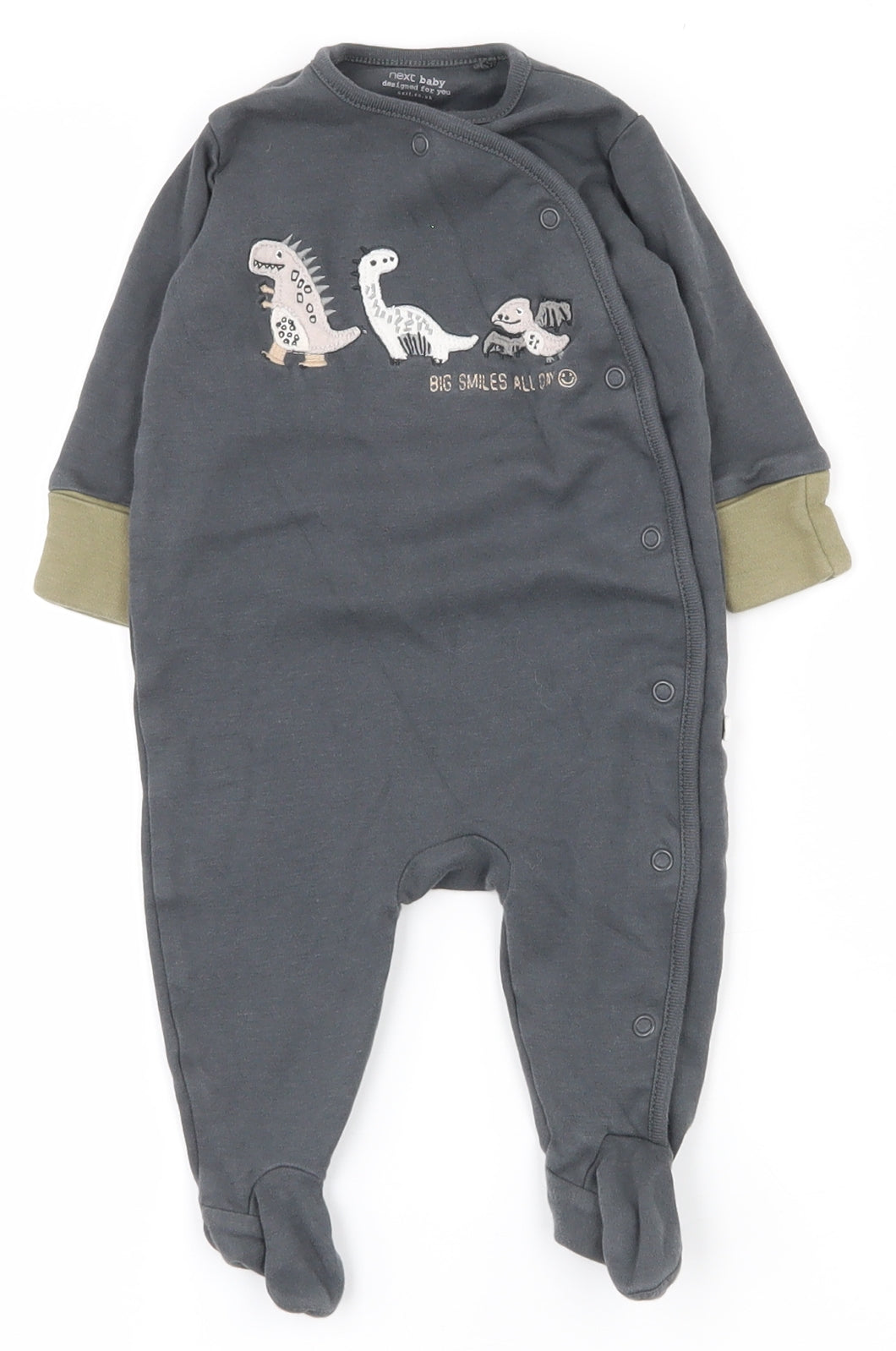 NEXT Baby Grey  100% Cotton Babygrow One-Piece Size 3-6 Months  Snap