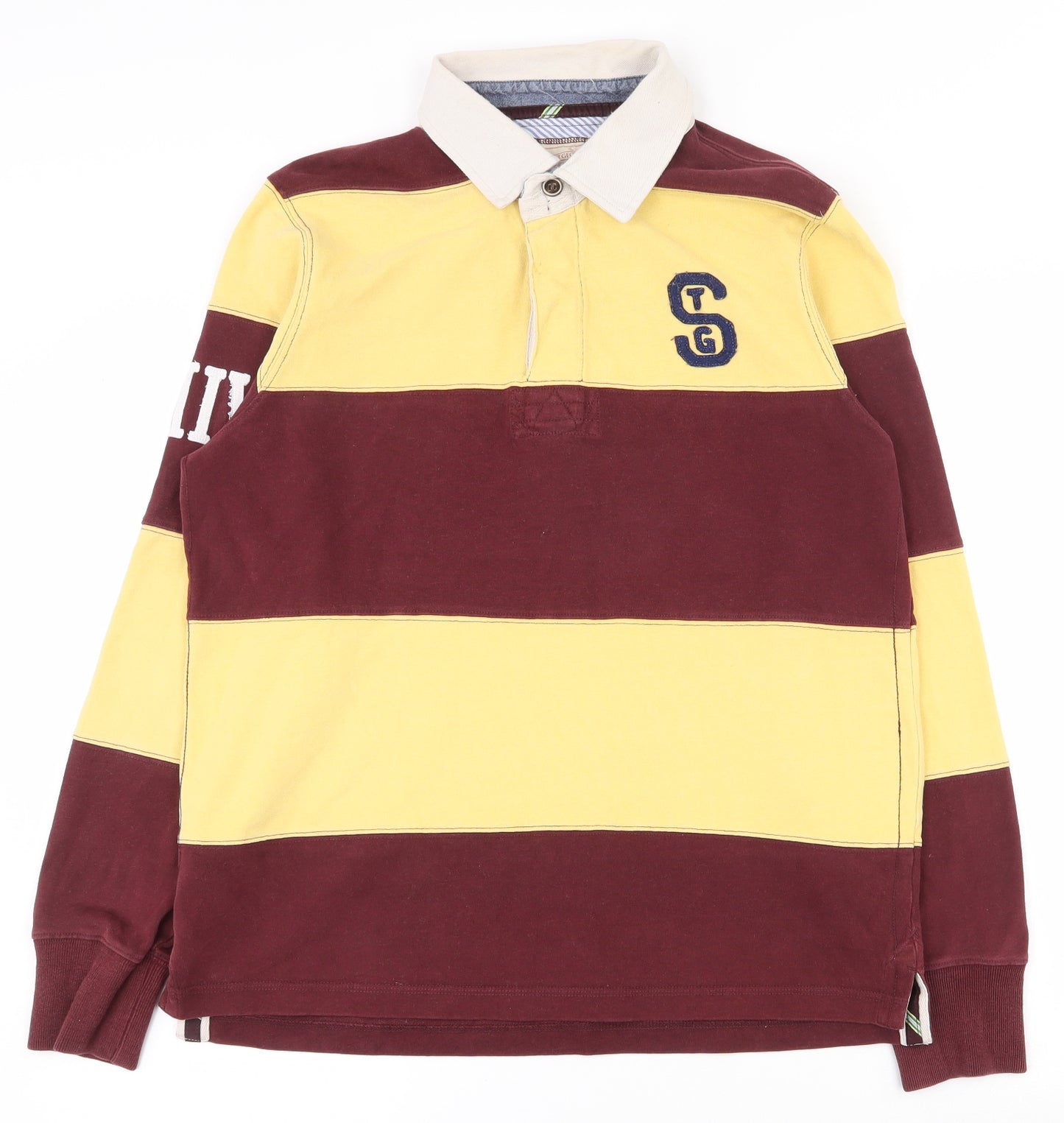 Duffer of St. George Mens Multicoloured Striped 100% Cotton  Polo Size M Collared Button