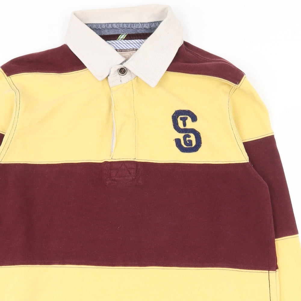 Duffer of St. George Mens Multicoloured Striped 100% Cotton  Polo Size M Collared Button