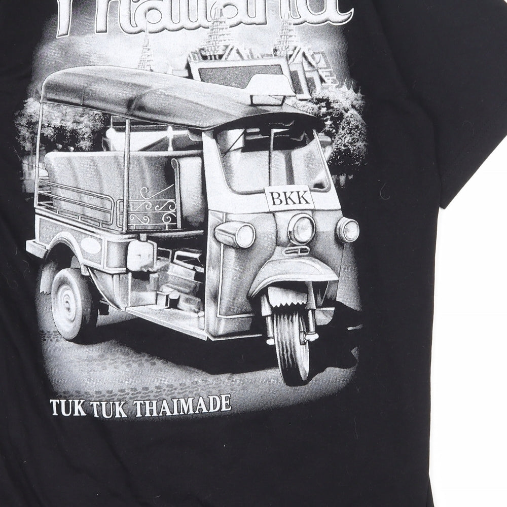 Preworn Mens Black  Cotton  T-Shirt Size L Round Neck