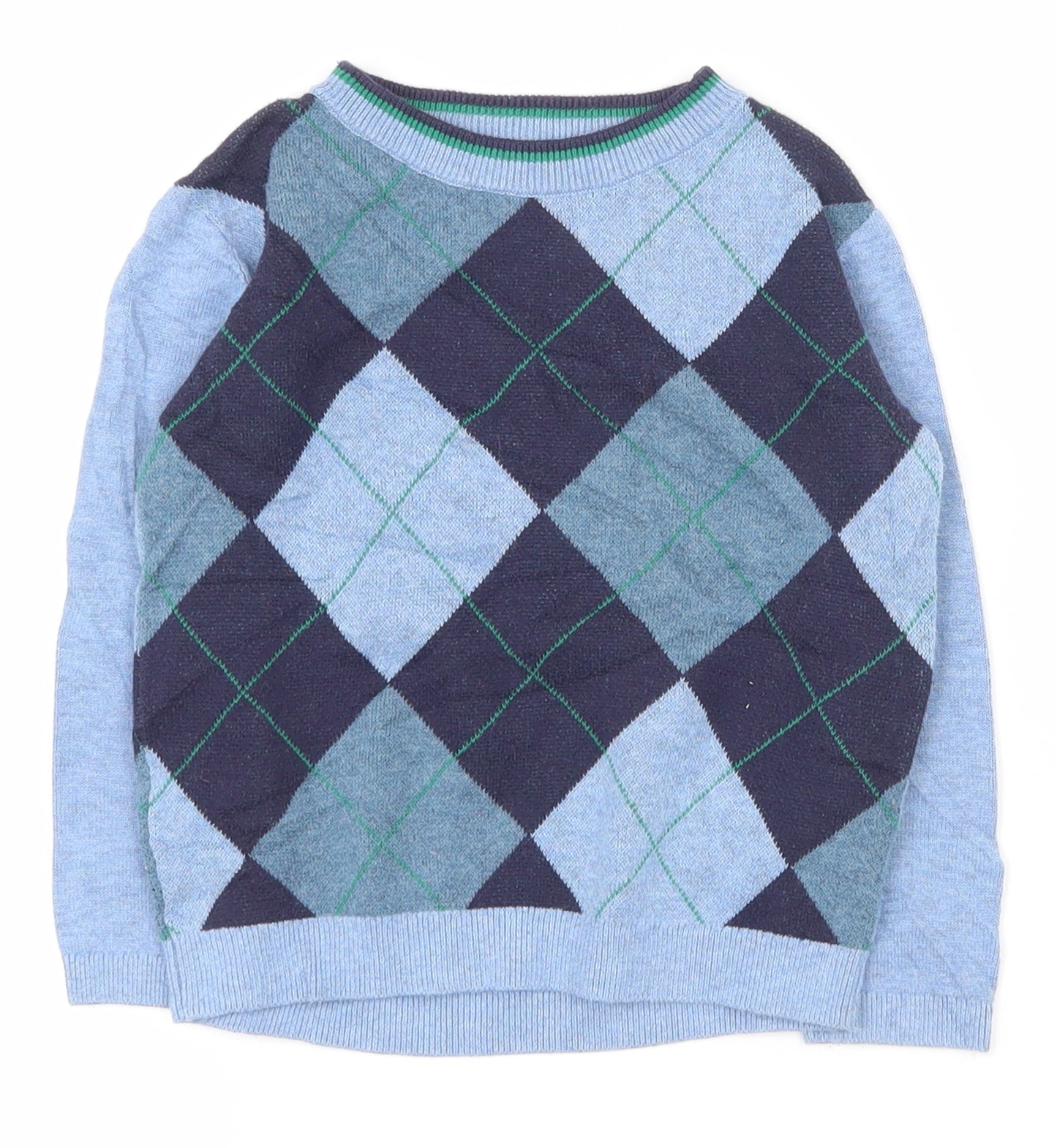 NEXT Boys Blue Argyle/Diamond 100% Cotton Pullover Jumper Size 18-24 Months  Magnetic