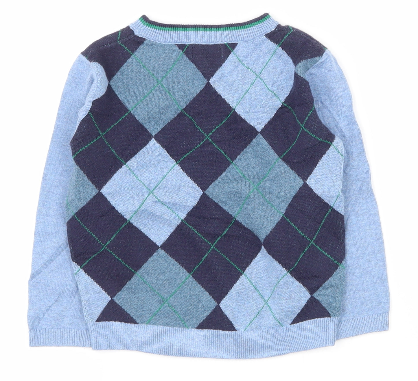 NEXT Boys Blue Argyle/Diamond 100% Cotton Pullover Jumper Size 18-24 Months  Magnetic
