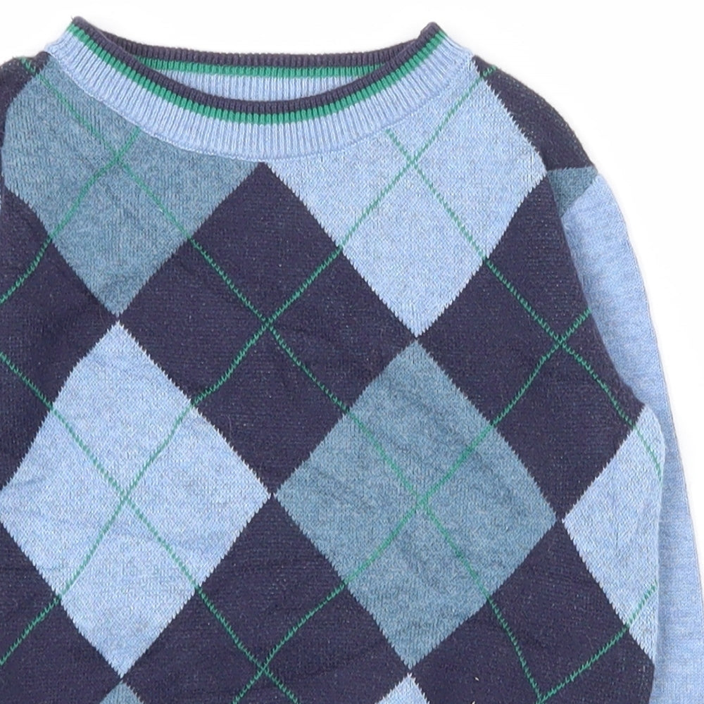 NEXT Boys Blue Argyle/Diamond 100% Cotton Pullover Jumper Size 18-24 Months  Magnetic