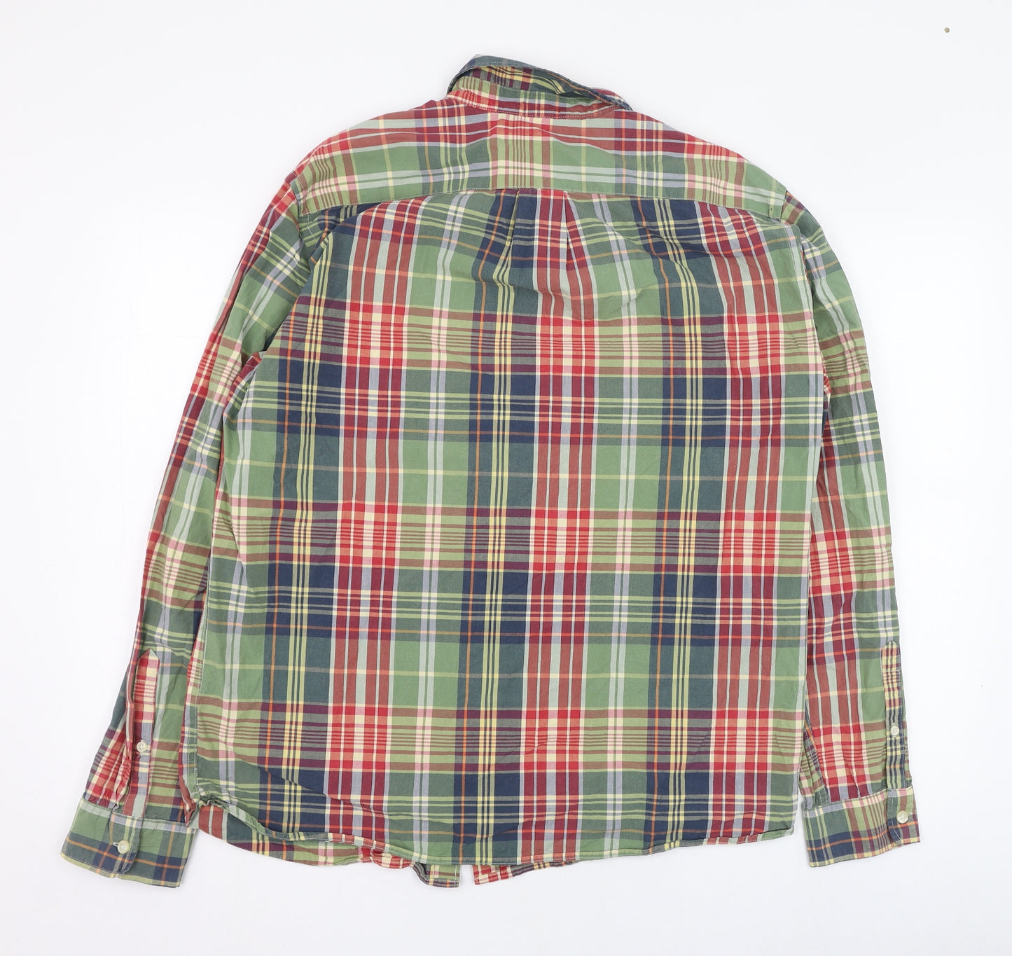 H&M Mens Green Check Cotton  Dress Shirt Size L Collared Button
