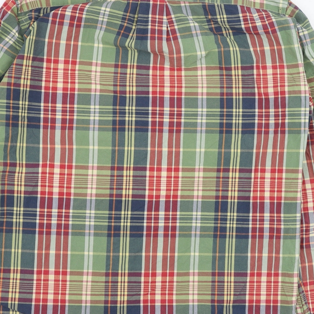 H&M Mens Green Check Cotton  Dress Shirt Size L Collared Button