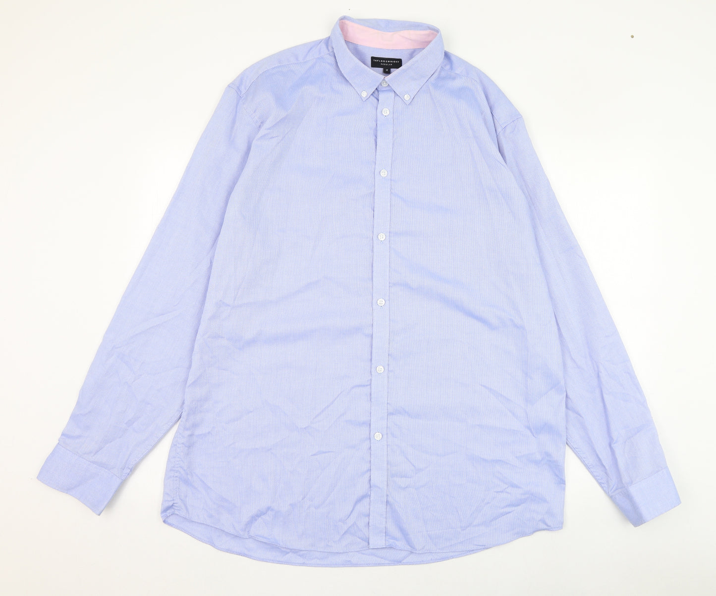 Taylor & Wright Mens Blue  Cotton  Dress Shirt Size 17 Collared Button