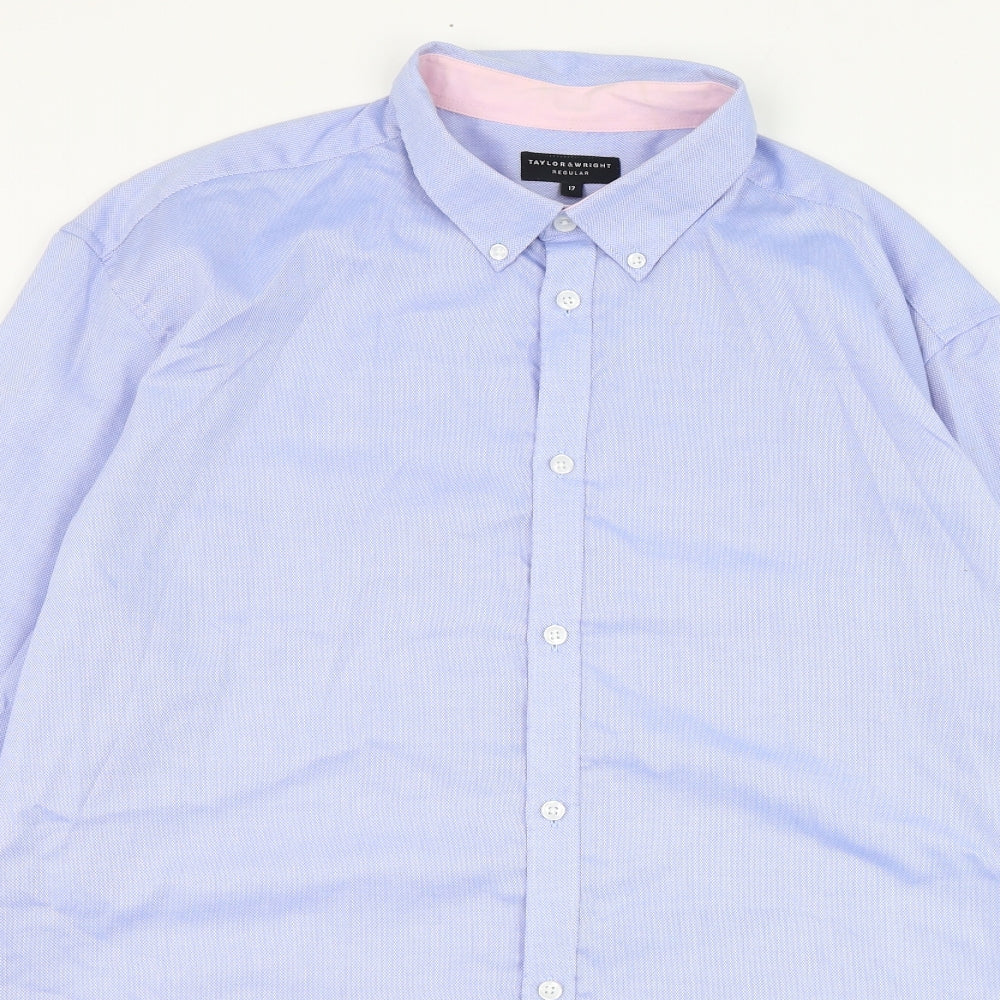 Taylor & Wright Mens Blue  Cotton  Dress Shirt Size 17 Collared Button
