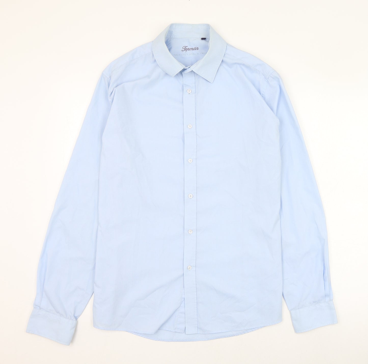 Topman Mens Blue  Polyester  Dress Shirt Size L Collared Button