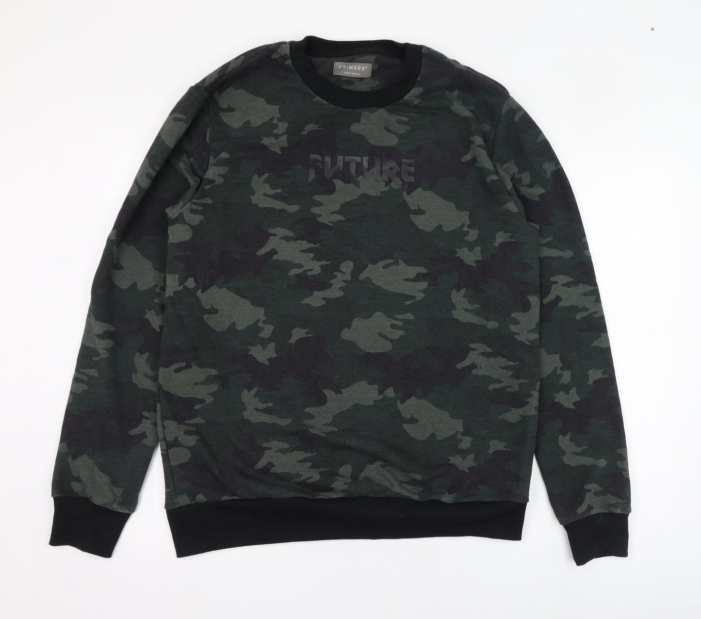 Primark Mens Green Camouflage Polyester Pullover Sweatshirt Size L