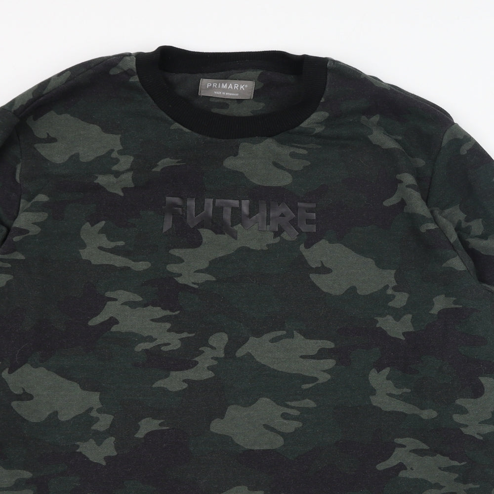 Primark Mens Green Camouflage Polyester Pullover Sweatshirt Size L