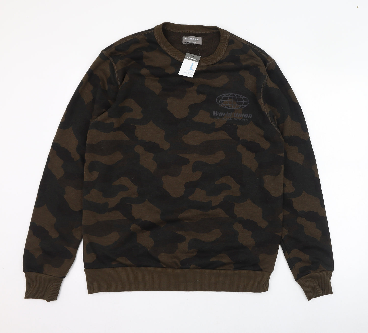 Primark Mens Green Camouflage Polyester Pullover Sweatshirt Size L