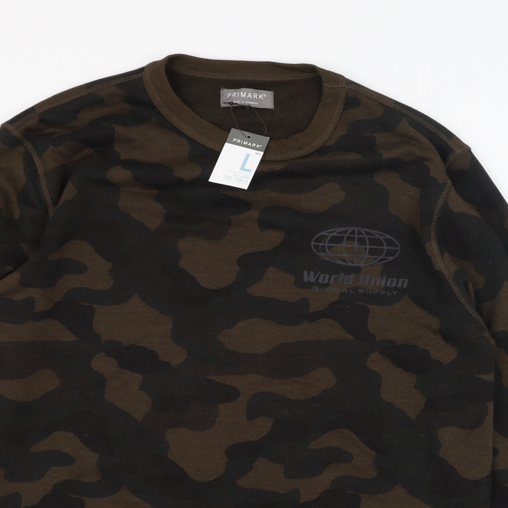 Primark Mens Green Camouflage Polyester Pullover Sweatshirt Size L