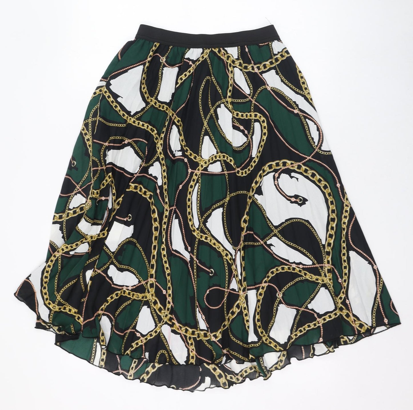 Primark Womens Green Geometric Polyester Flare Skirt Size 8