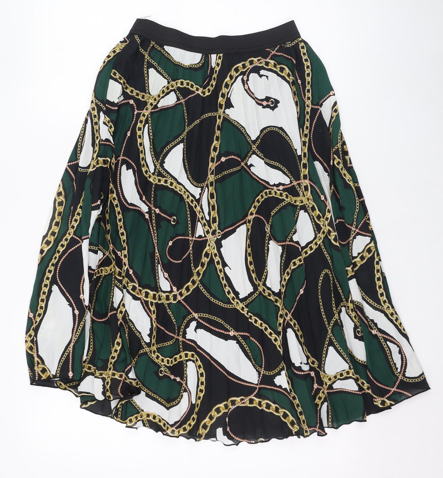 Primark Womens Green Geometric Polyester Flare Skirt Size 8