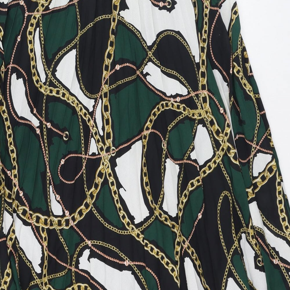 Primark Womens Green Geometric Polyester Flare Skirt Size 8