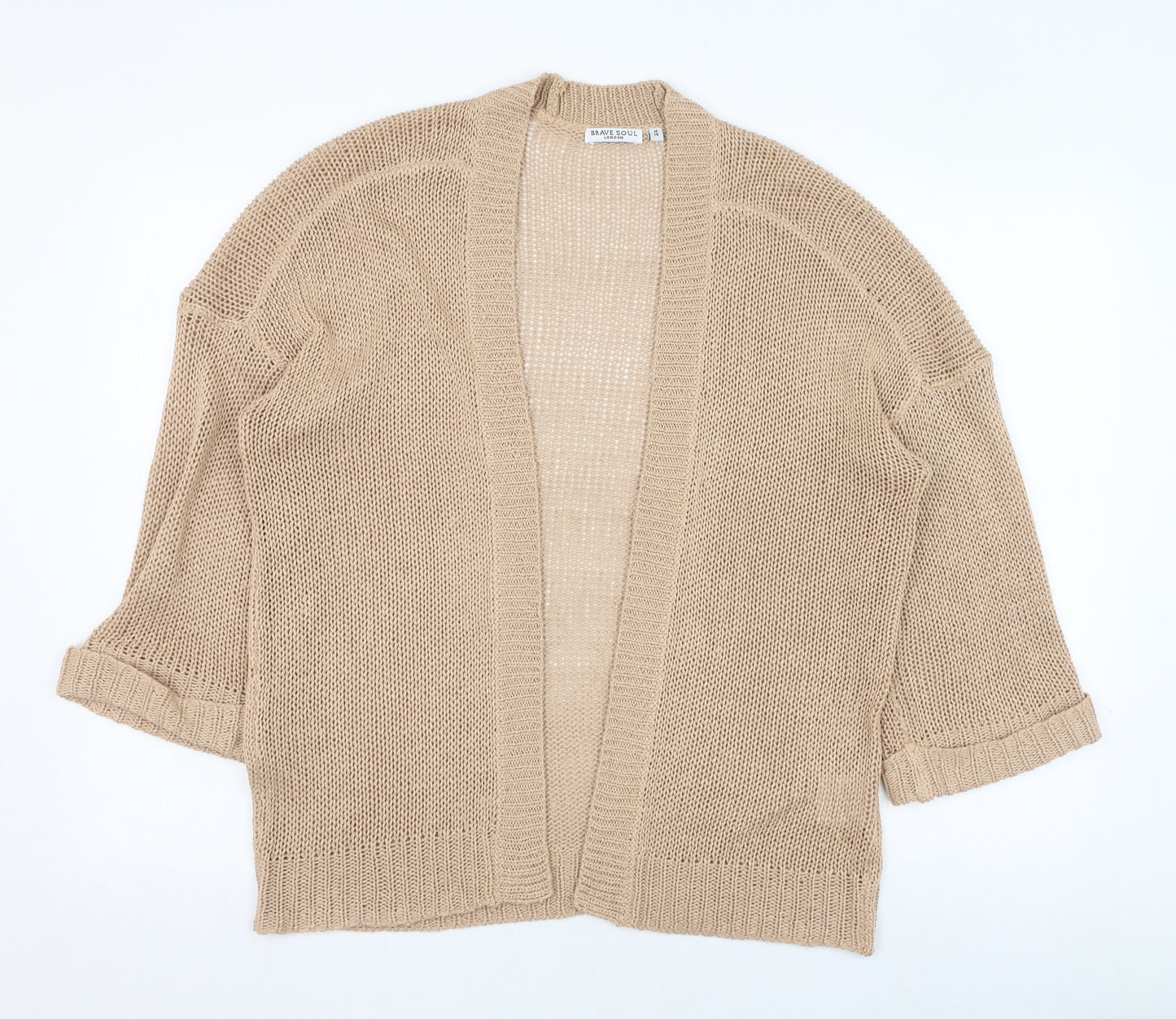 Brave Soul Womens Brown Square Neck  Acrylic Cardigan Jumper Size 14