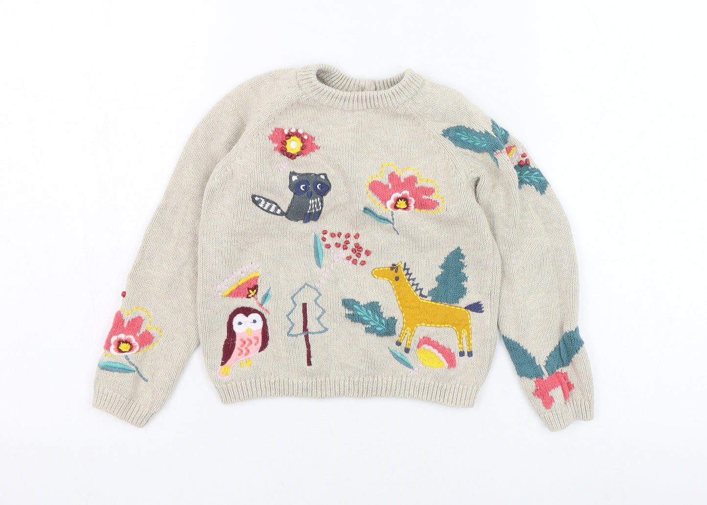 Marks and Spencer Girls Beige Round Neck  Cotton Pullover Jumper Size 4-5 Years  Pullover