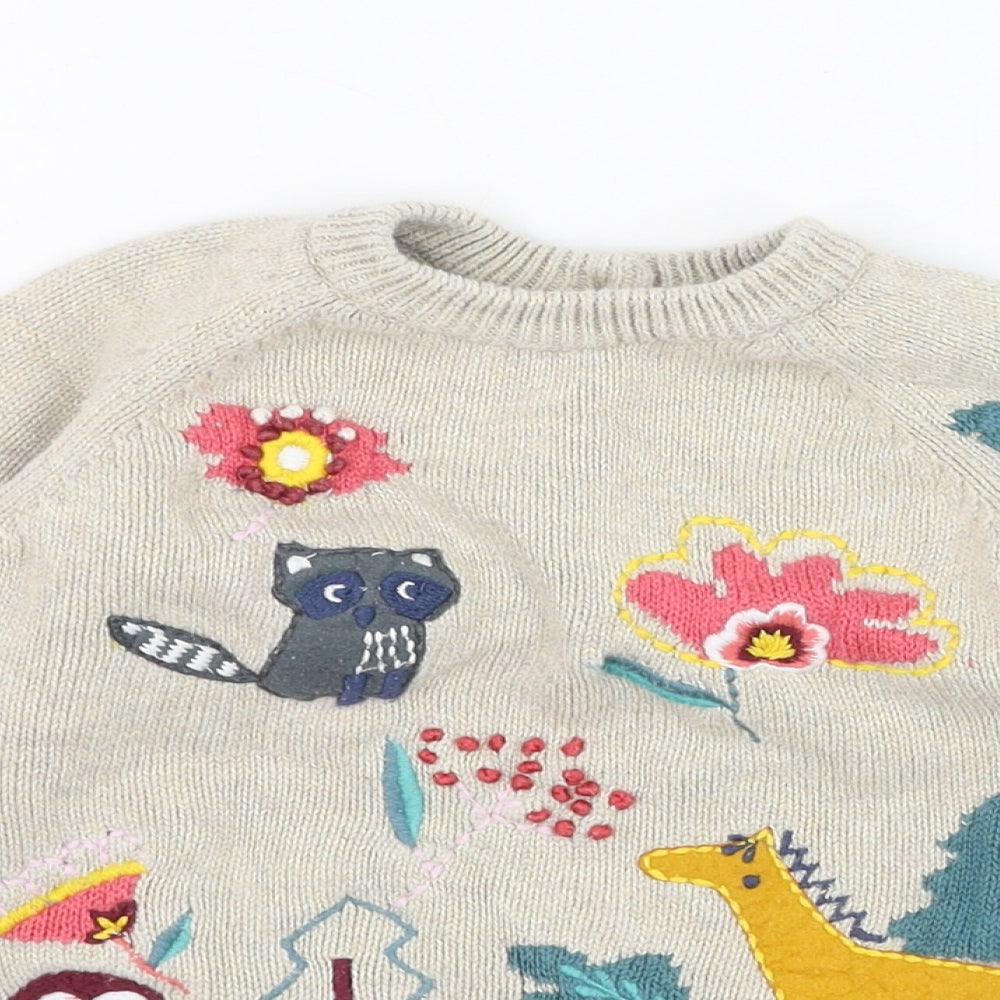 Marks and Spencer Girls Beige Round Neck  Cotton Pullover Jumper Size 4-5 Years  Pullover