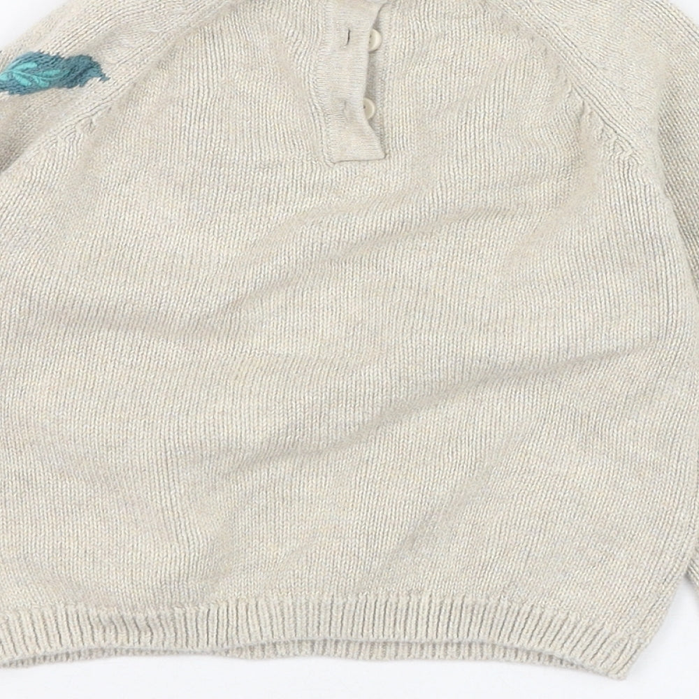 Marks and Spencer Girls Beige Round Neck  Cotton Pullover Jumper Size 4-5 Years  Pullover