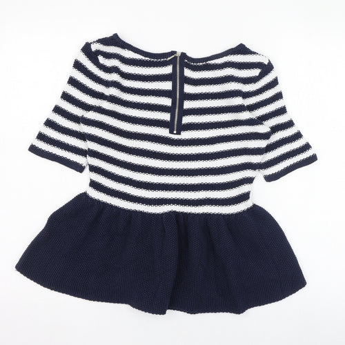 TU Womens Blue Round Neck Striped Acrylic Pullover Jumper Size 12