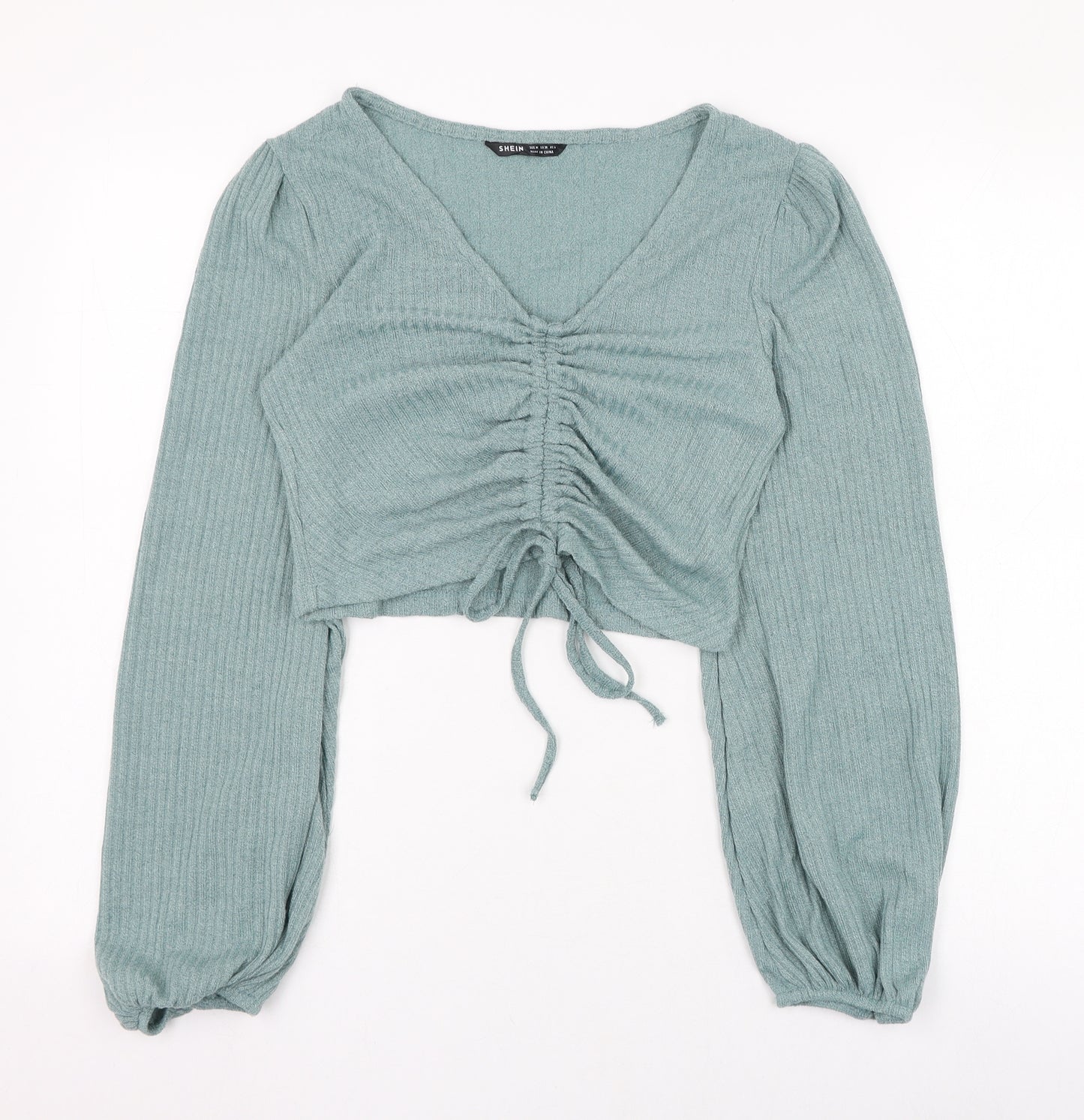 SheIn Womens Green  Polyester Cropped Blouse Size 8 V-Neck
