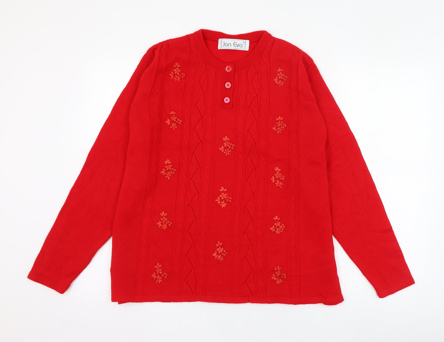 Jan Eva Womens Red Round Neck  Acrylic Pullover Jumper Size XL