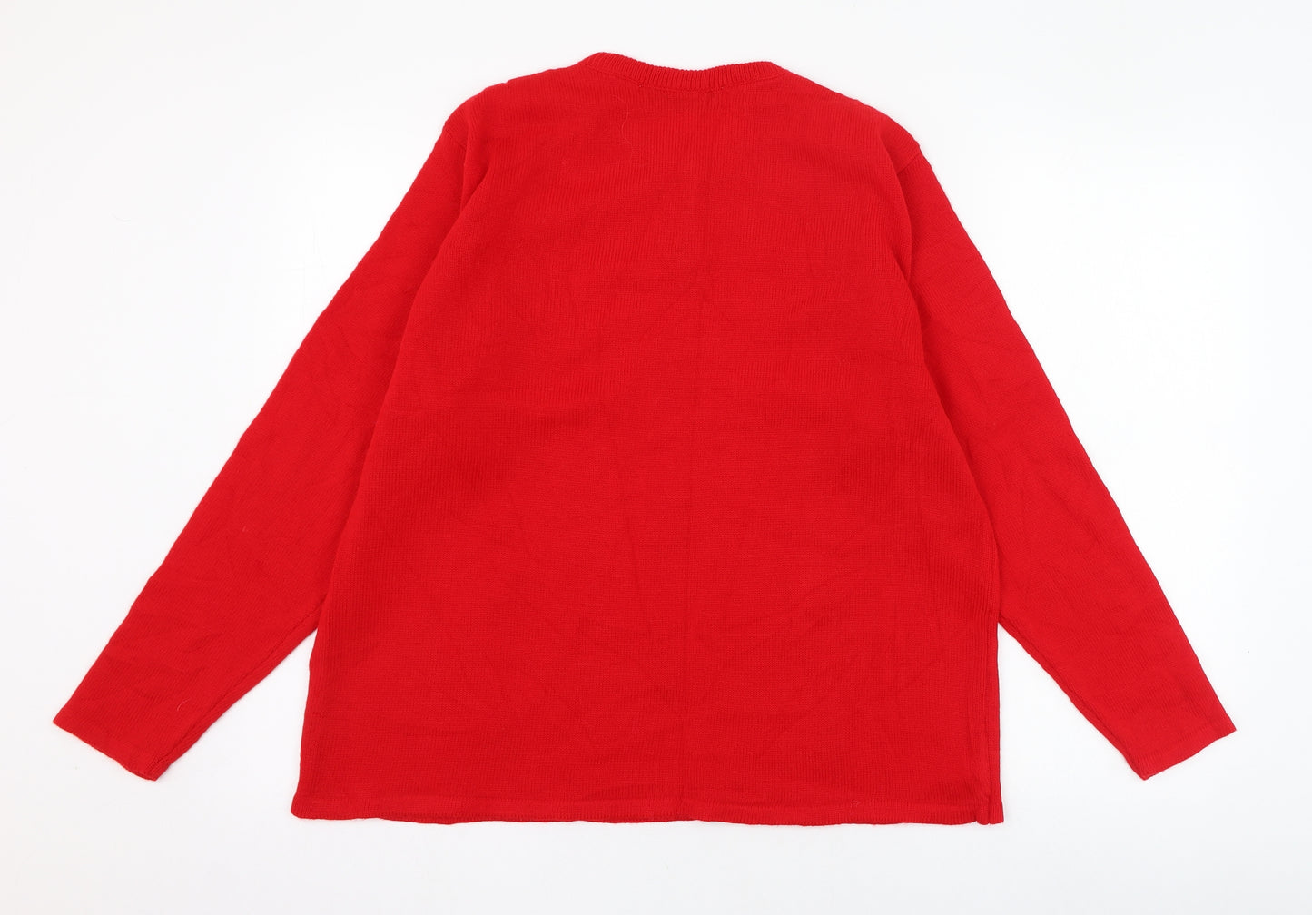Jan Eva Womens Red Round Neck  Acrylic Pullover Jumper Size XL