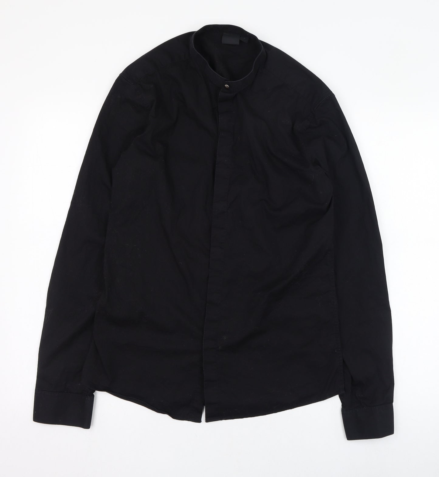 ASOS Mens Black  Polyester  Dress Shirt Size M Collared Button