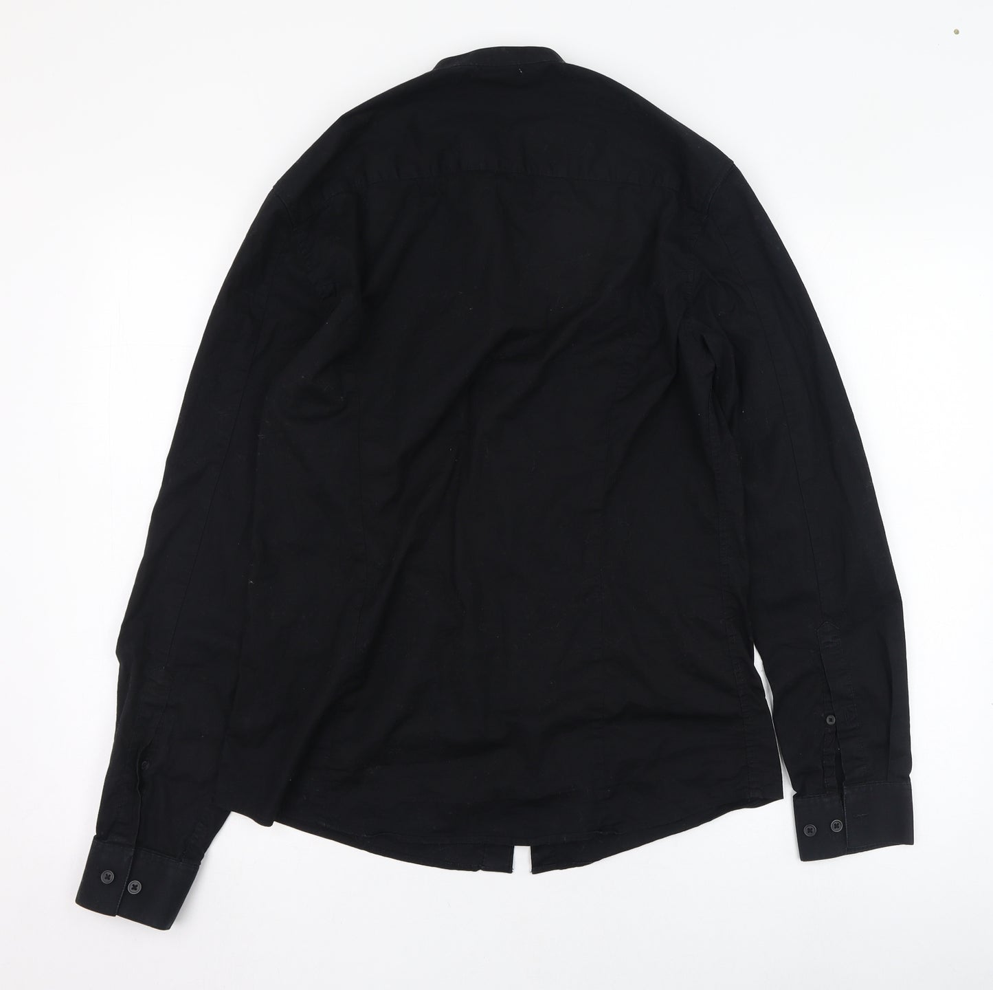 ASOS Mens Black  Polyester  Dress Shirt Size M Collared Button