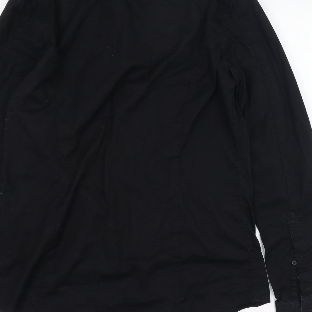 ASOS Mens Black  Polyester  Dress Shirt Size M Collared Button