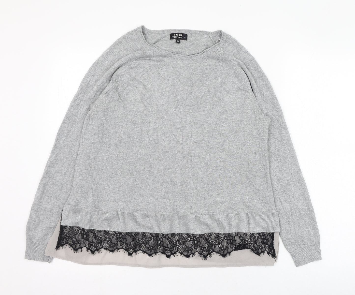 Papaya Womens Grey Round Neck  Viscose Pullover Jumper Size 16