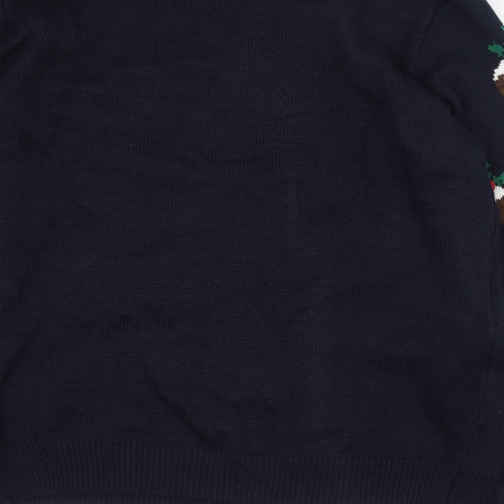 Marks and Spencer Mens Blue Round Neck  Acrylic Pullover Jumper Size L   - Christmas
