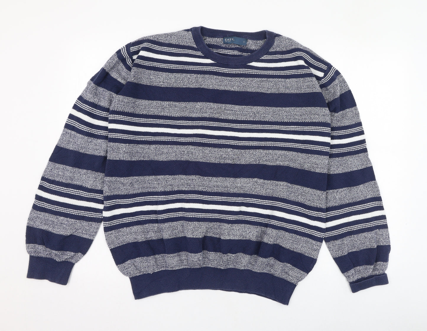 Matalan Mens Blue Round Neck Striped Cotton Pullover Jumper Size L