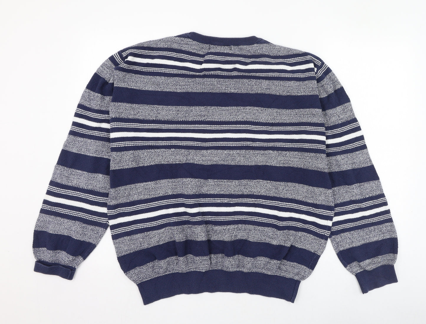 Matalan Mens Blue Round Neck Striped Cotton Pullover Jumper Size L