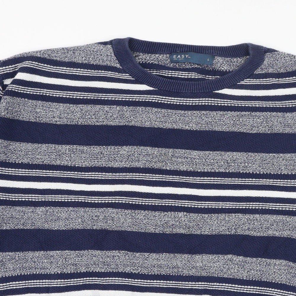 Matalan Mens Blue Round Neck Striped Cotton Pullover Jumper Size L