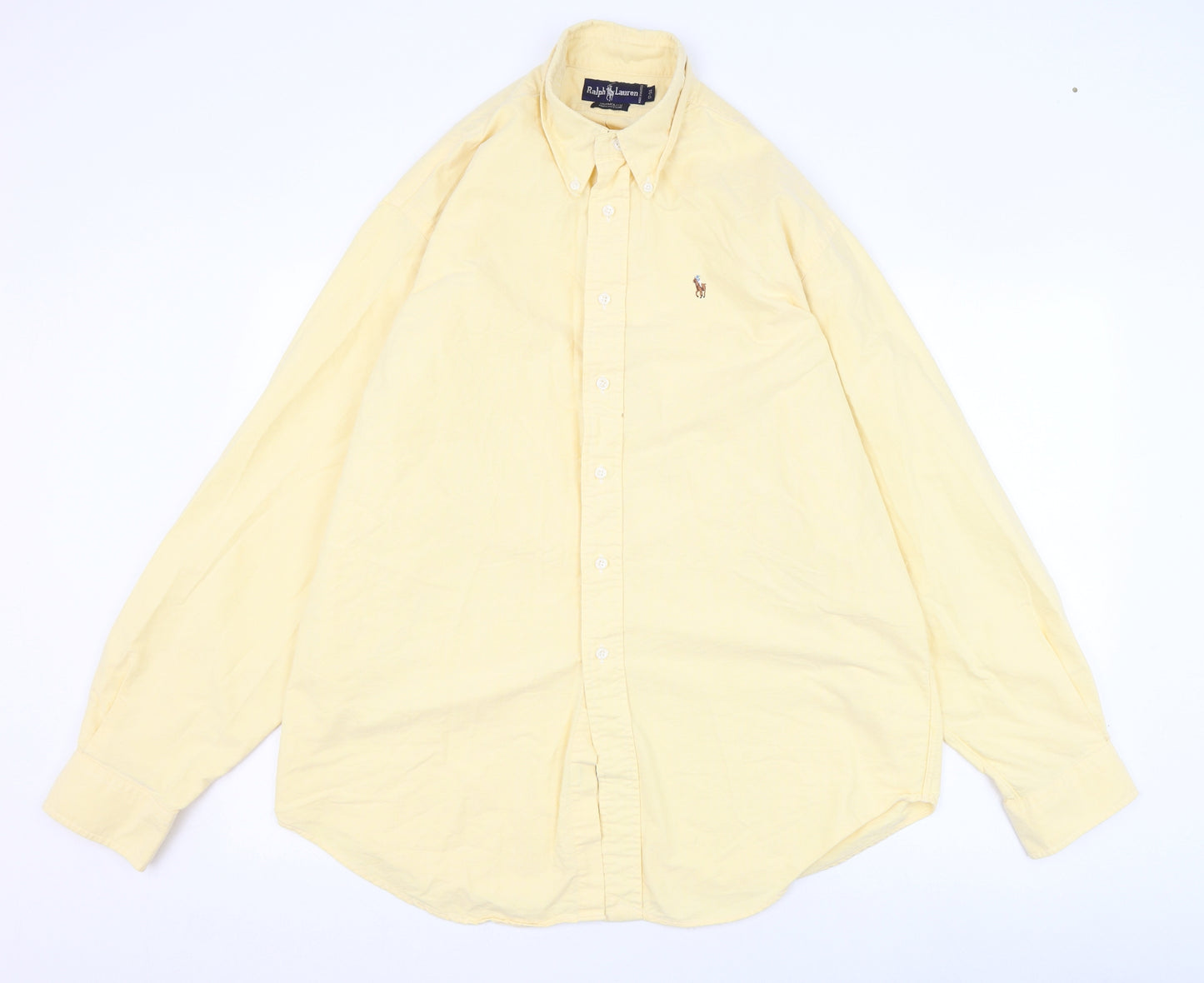 Ralph Lauren Mens Yellow  Cotton  Dress Shirt Size 34 Collared Button