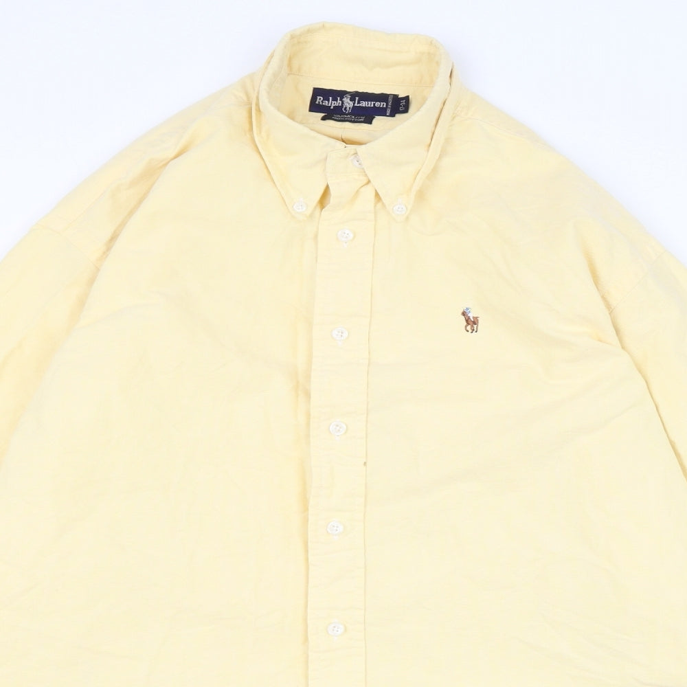 Ralph Lauren Mens Yellow  Cotton  Dress Shirt Size 34 Collared Button
