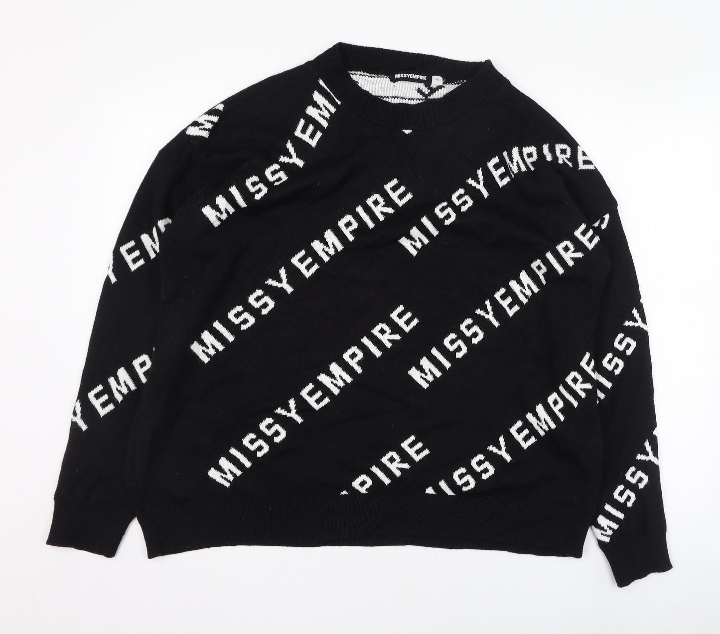 Missy Empire Womens Black Round Neck  Acrylic Pullover Jumper Size 8