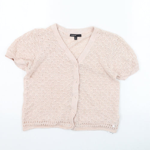 Marks and Spencer Girls Pink V-Neck  Cotton Cardigan Jumper Size 11-12 Years  Button