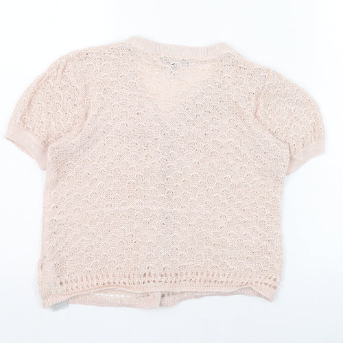 Marks and Spencer Girls Pink V-Neck  Cotton Cardigan Jumper Size 11-12 Years  Button