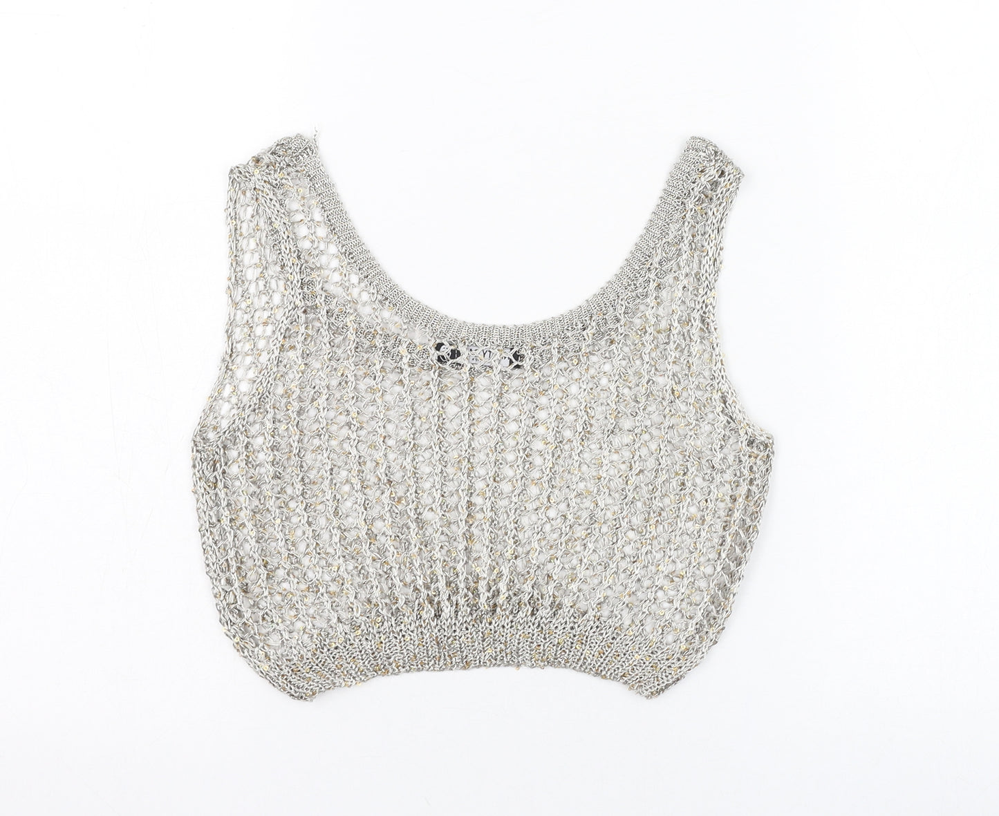 Nasty Gal Womens Silver  Polyester Cropped Tank Size M Round Neck