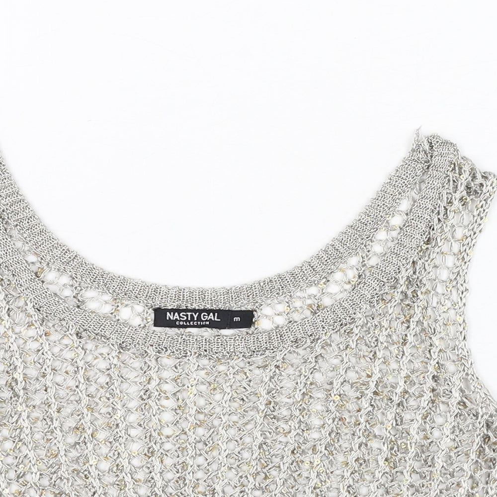 Nasty Gal Womens Silver  Polyester Cropped Tank Size M Round Neck