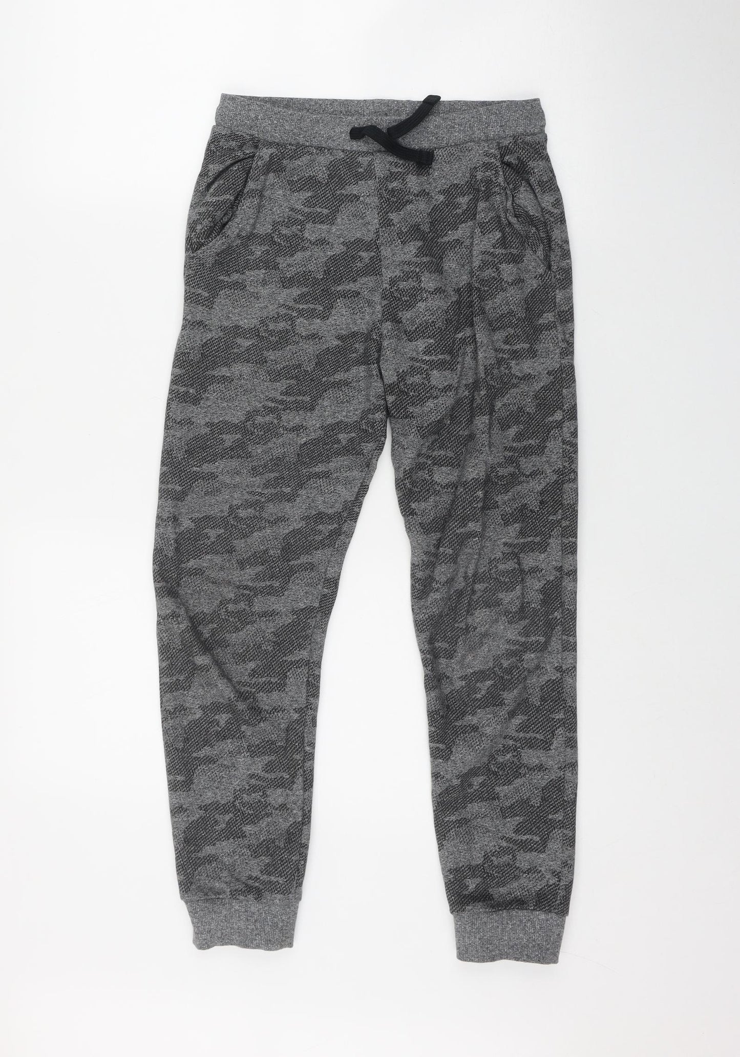 Marks and Spencer Boys Grey Camouflage Cotton Jogger Trousers Size 13-14 Years  Regular