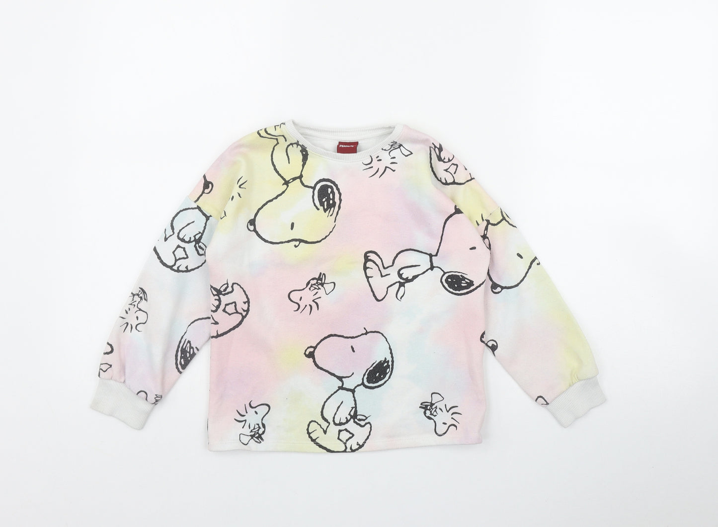 F&F Girls Pink  Cotton Pullover Sweatshirt Size 6-7 Years   - Tie Dye Snoopy
