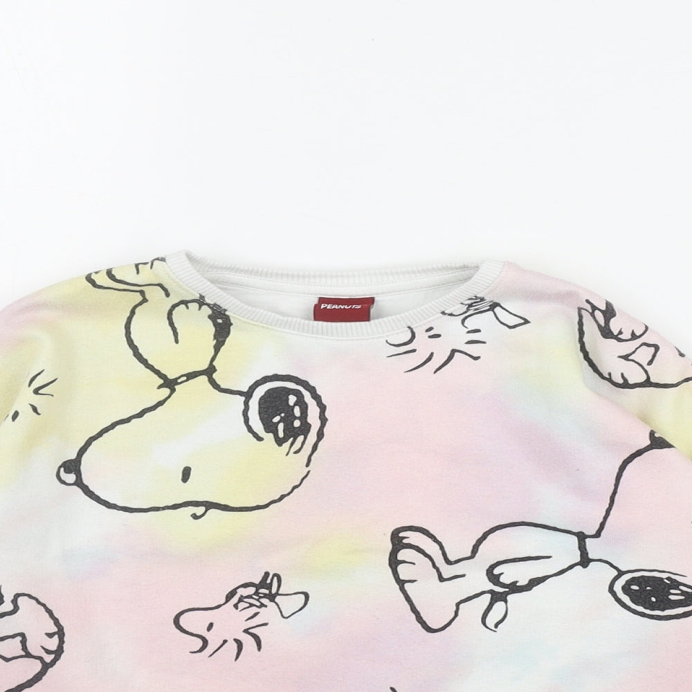 F&F Girls Pink  Cotton Pullover Sweatshirt Size 6-7 Years   - Tie Dye Snoopy