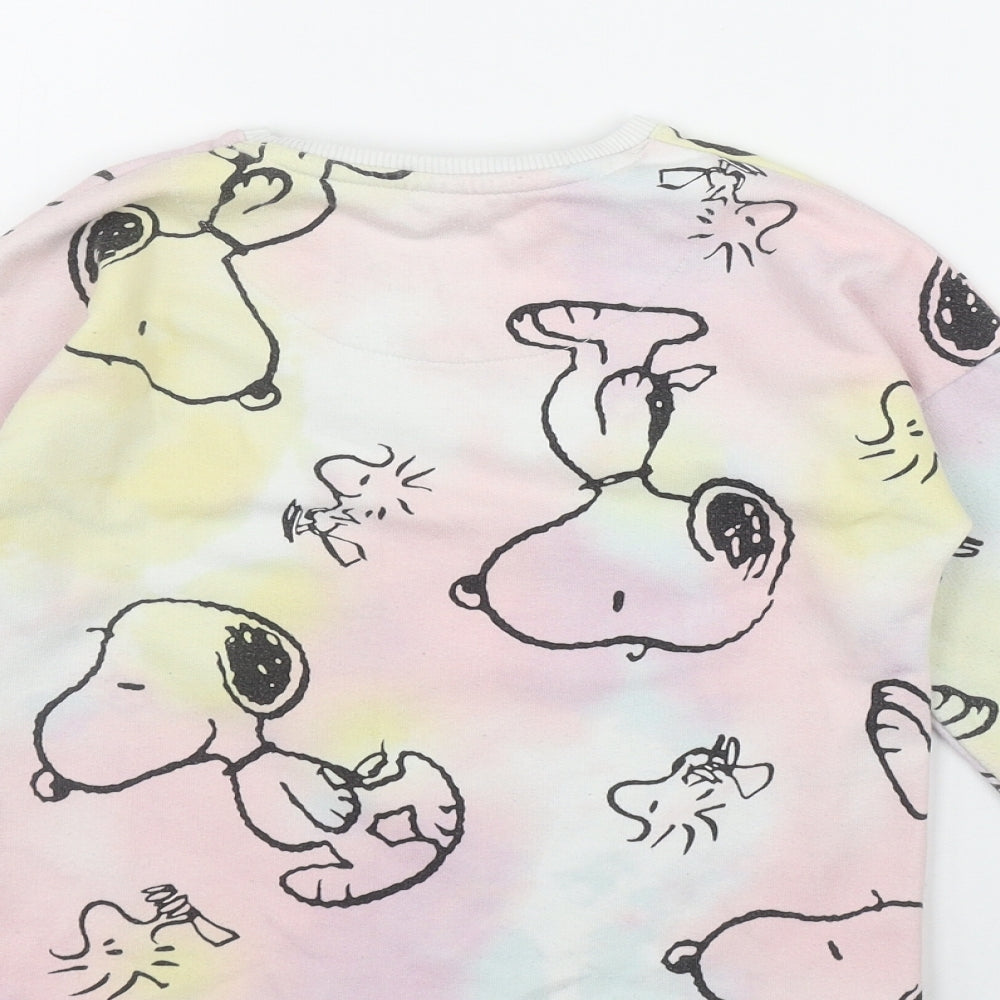 F&F Girls Pink  Cotton Pullover Sweatshirt Size 6-7 Years   - Tie Dye Snoopy