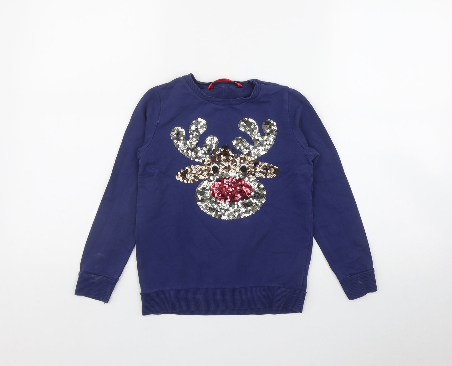 Matalan Girls Blue  Cotton Pullover Sweatshirt Size 8-9 Years   - Rudolph