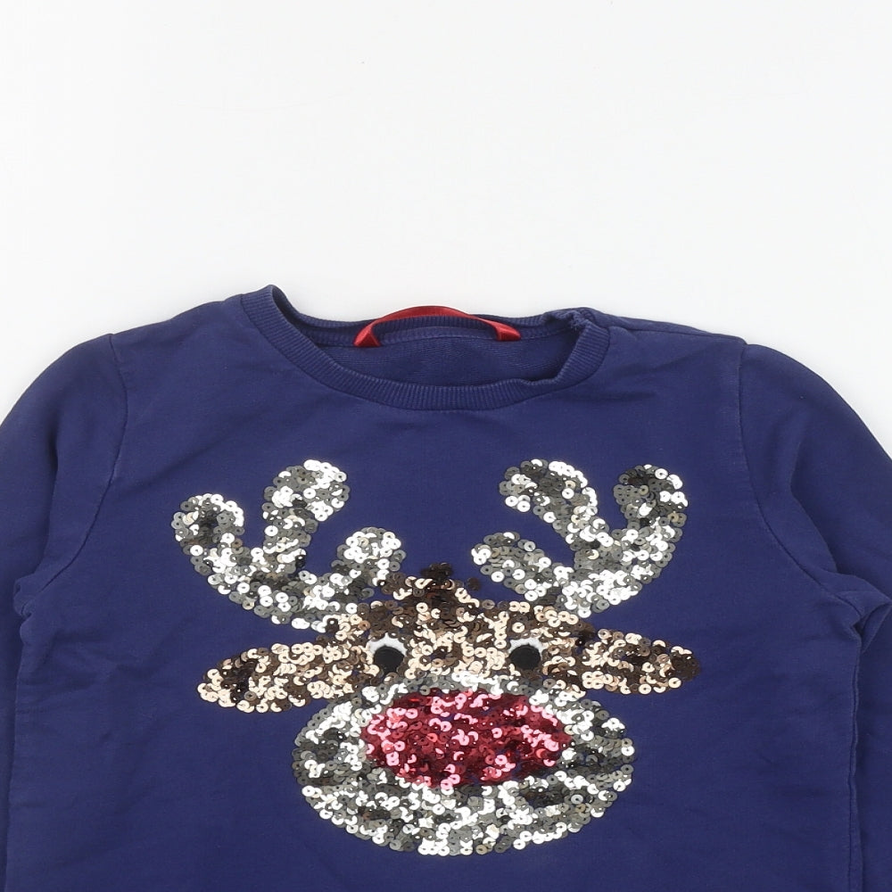 Matalan Girls Blue  Cotton Pullover Sweatshirt Size 8-9 Years   - Rudolph