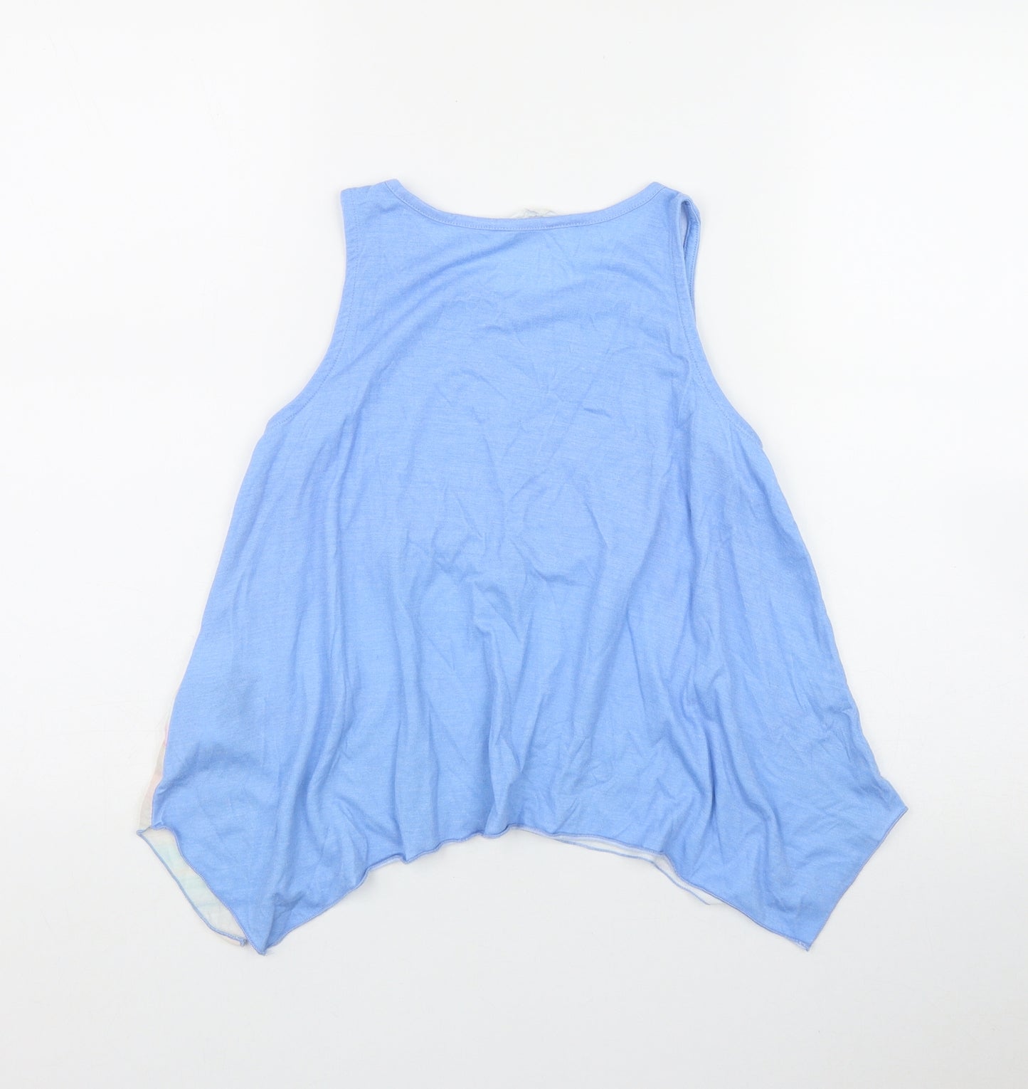 H&M Girls Blue  Polyester Basic Tank Size 8-9 Years Scoop Neck  - 'Vacay Mood'